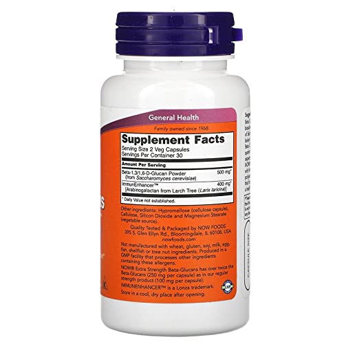 Now Foods Beta-Glucans with ImmunEnhancer 250mg - 60 Vcaps 3 Pack - Supplement Facts panel