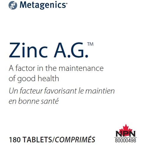 Metagenics Zinc A.G. Tablets - 180 Count - Supplement Facts panel