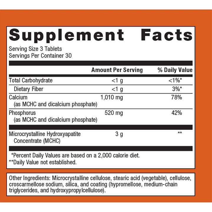 Metagenics Bone Builder Extra Strength Tablets with Calcium and Phosphorus to Help Maintain Healthy Bone Density - 60 Servings - Supplement Facts panel