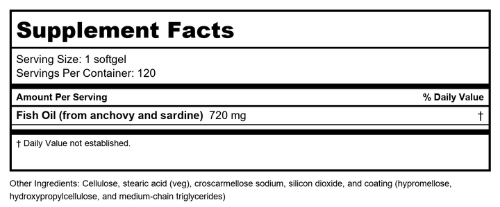 Metagenics OmegaGenics EPA-DHA 720mg -  120 Count - Supplement Facts panel