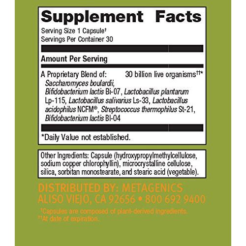 Metagenics UltraFlora Spectrum - Daily Probiotic - Gastrointestinal &amp; Immune Support | 30 Count - Supplement Facts panel