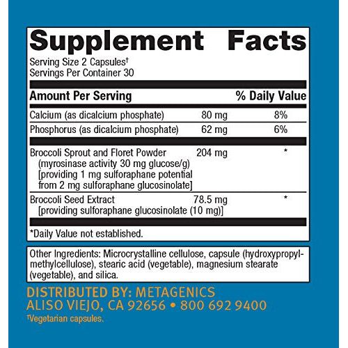 Metagenics - SulforaClear, 60 Count - Supplement Facts panel