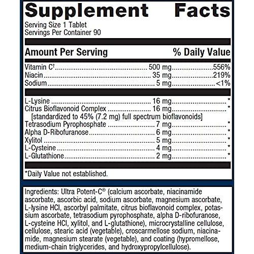 Metagenics Ultra Potent-C Vitamin C 500mg - 90 Count - Supplement Facts panel