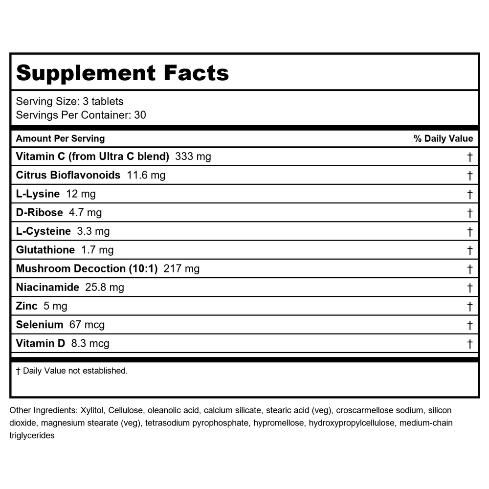 Metagenics Immucore 90 Tabs *New and Improved - TwinPak - Supplement Facts panel