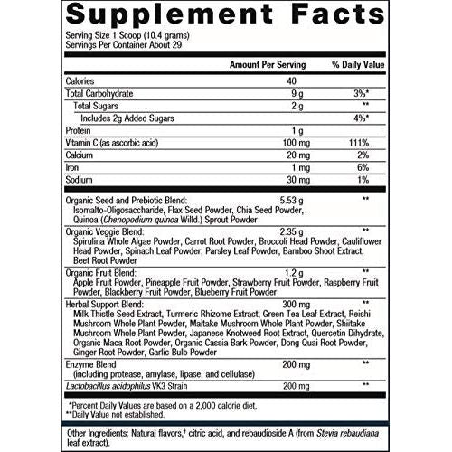 Metagenics PhytoGanix? ? Organic Fruit &amp; Vegetable Superfood Powder Blend ? Tropical Fruit Flavor ? 29 Servings - Supplement Facts panel