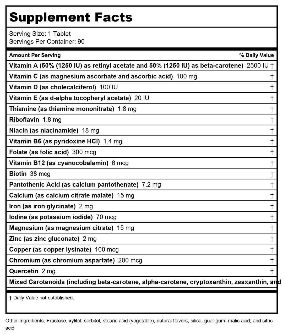 Metagenics Multigenics Chewable Orange - 90 Chewable Tablets - Supplement Facts panel