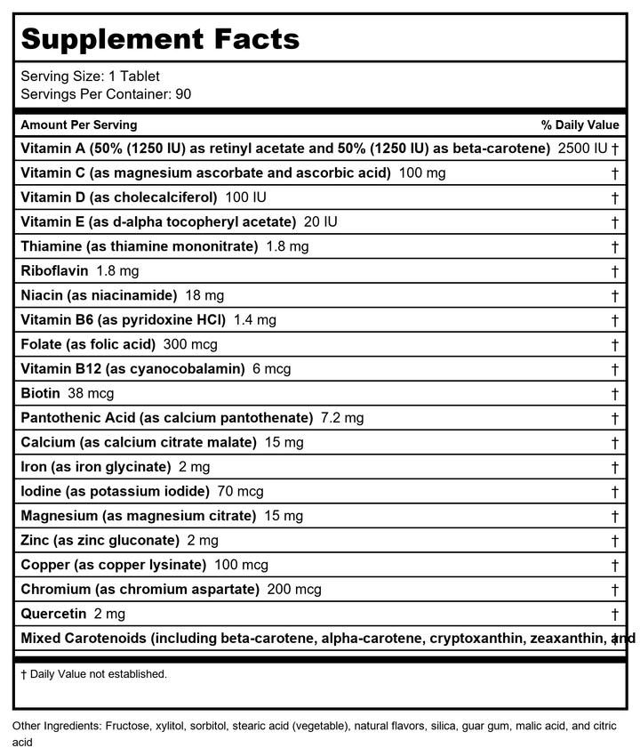 Metagenics Multigenics Chewable Orange - 90 Chewable Tablets - Supplement Facts panel
