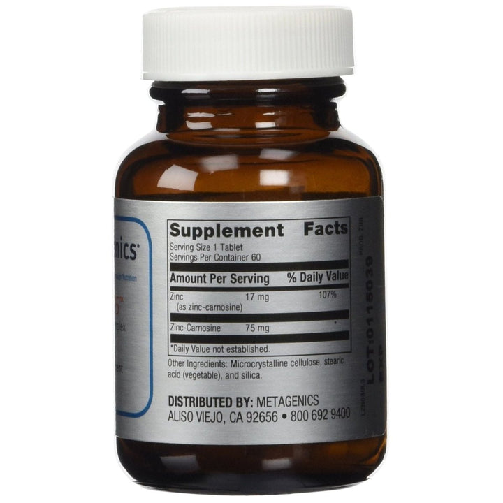 Metagenics Zinc Carnosine Complex (Formerly Zinlori 75) 60 Tablets - Supplement Facts panel
