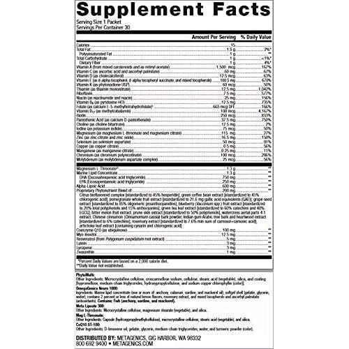 Metagenics Wellness Essentials™ Brain Health - Nourish Your Mind, Elevate Your Well-Being - Supplement Facts panel