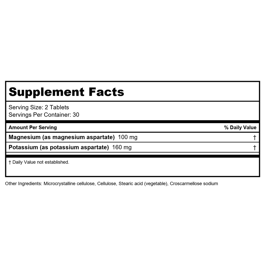 Metagenics Mg/K Aspartate Magnesium and Potassium 60 Tablets - TwinPak - Supplement Facts panel