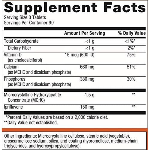 Metagenics Bone Builder Prime Tablets with Calcium, Phosphorus and Vitamin D and Ipriflavone to Help Maintain Healthy Bone Density - 90 Servings - Supplement Facts panel