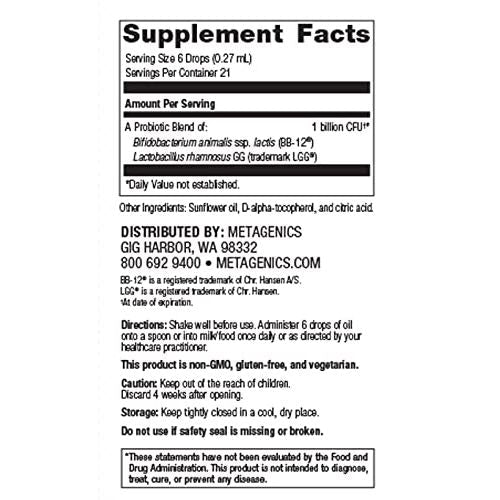 Metagenics MetaKids? Baby Probiotic ? Probiotic Support for Babies and Young Children* | 21 Servings - Supplement Facts panel