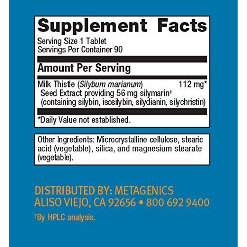 Metagenics - Silymarin 80, 90 Count - Supplement Facts panel