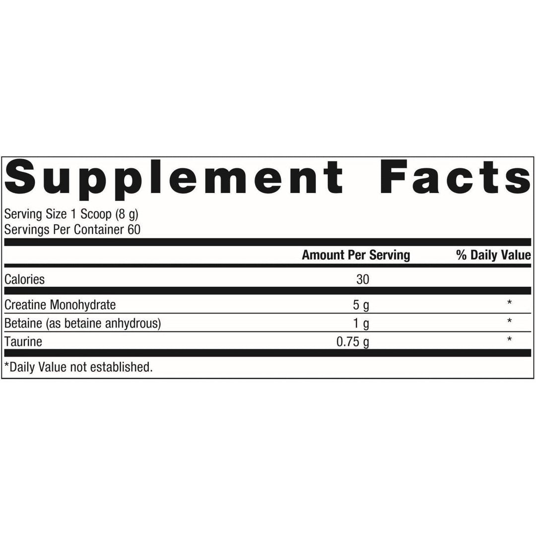 Metagenics - Creatine UP Powder, Creatine Monohydrate, Taurine, and Betaine, 60 Servings - Supplement Facts panel