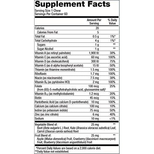 Metagenics MetaKids? Multi Soft Chews ? Vitamins. Minerals. Phytonutrients | 60 Servings - Supplement Facts panel