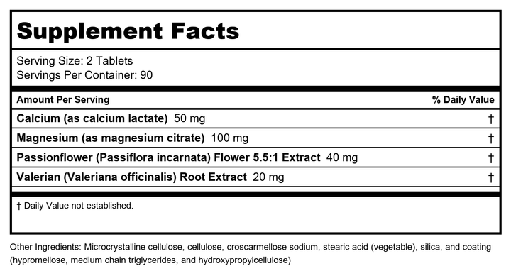 Metagenics, MyoCalm, Muscle Relaxation Formula, 180 Tablets - Supplement Facts panel