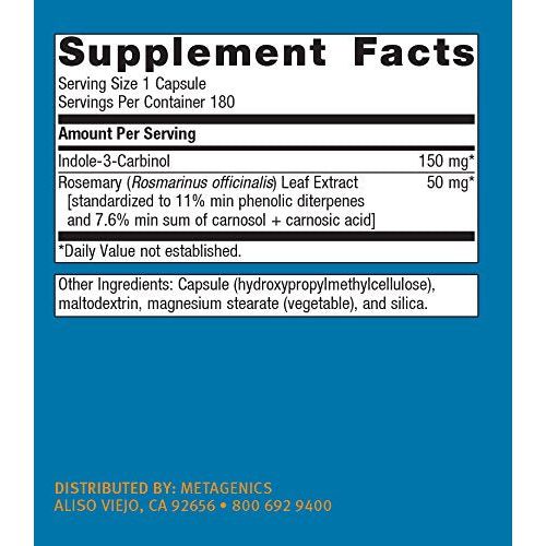 Metagenics Meta I 3 C? ? Stabilized Indole-3-Carbinol ? 180 Servings - Supplement Facts panel