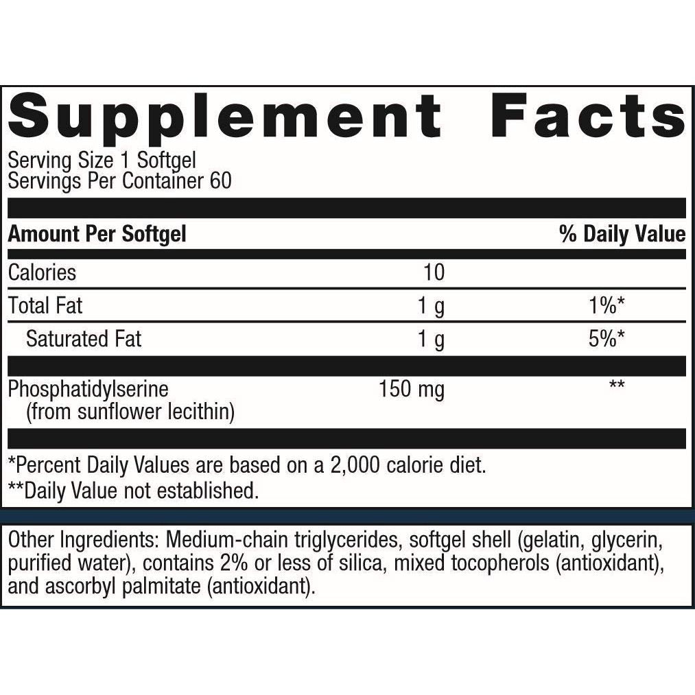 Metagenics Phosphatidylserine - Cognitive Function and Learning Support - 60 Count - Supplement Facts panel