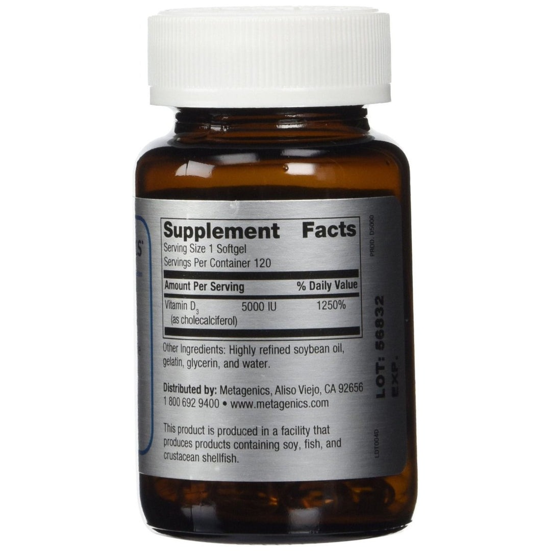 Metagenics, D3 5000, 120 Softgels - Supplement Facts panel