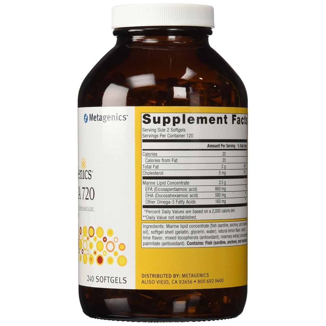 Metagenics EPA-DHA 720 Lemon 240 softgels - Supplement Facts panel