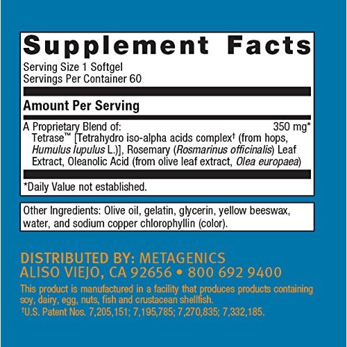 Metagenics Kaprex, Selective Kinase Response Modulators for Joint Comfort, Plant Based - 60 Softgels - Supplement Facts panel