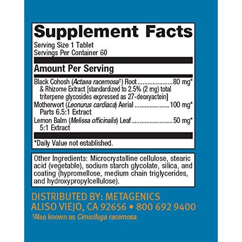 Metagenics - Black Cohosh Plus, 60 Tablets - Supplement Facts panel