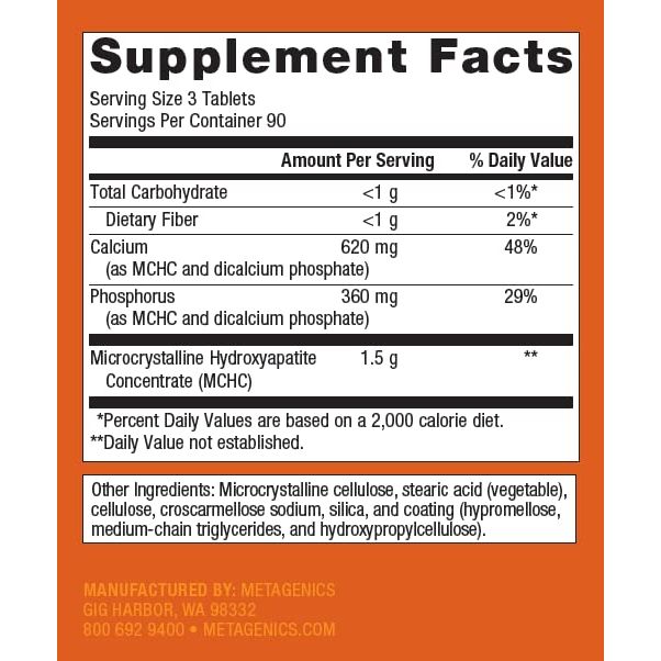 Metagenics Bone Builder Enhanced Bone Support |270 Count (Pack of 1) - Supplement Facts panel
