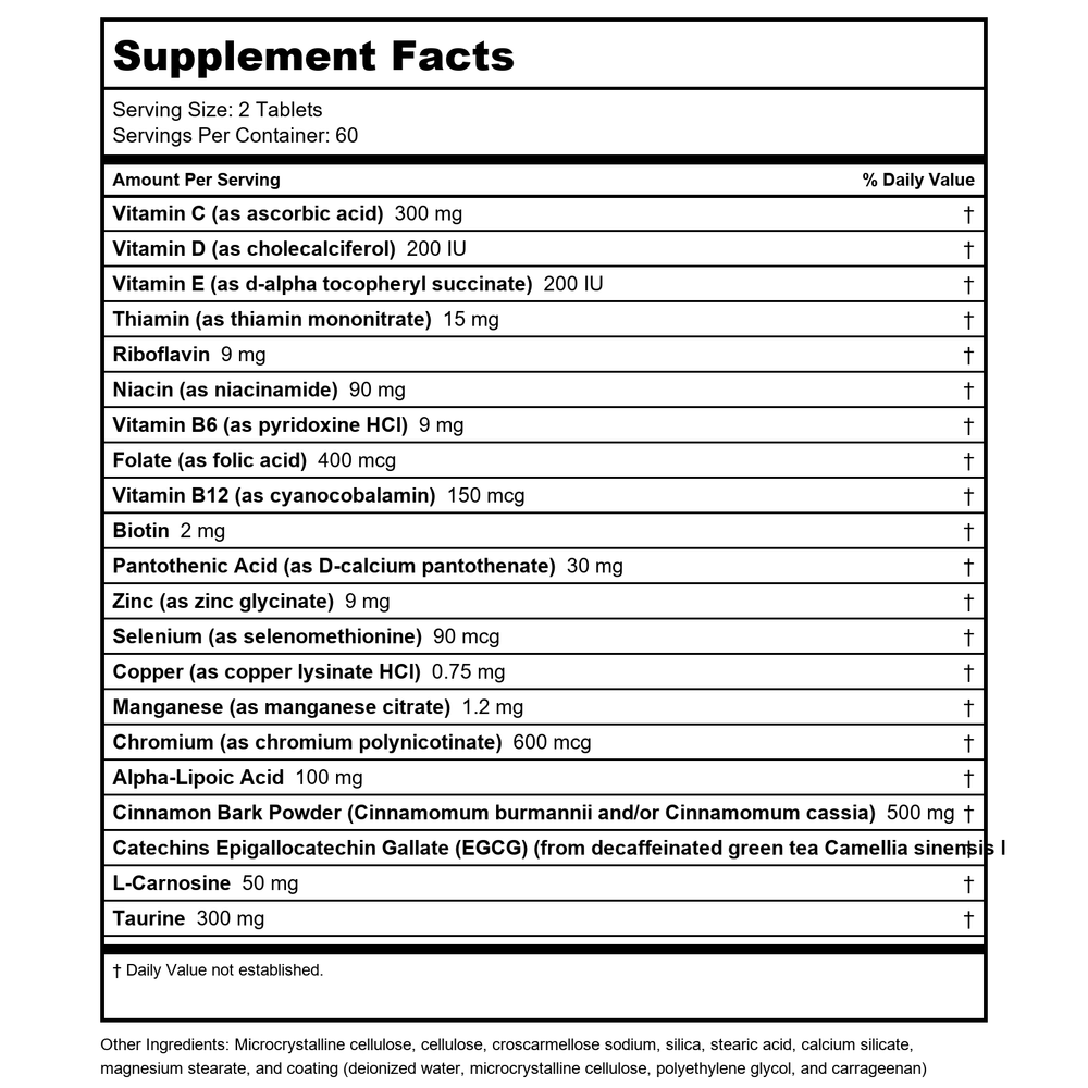 Metagenics MetaGlycemX 60 Tabs - TwinPak - Supplement Facts panel