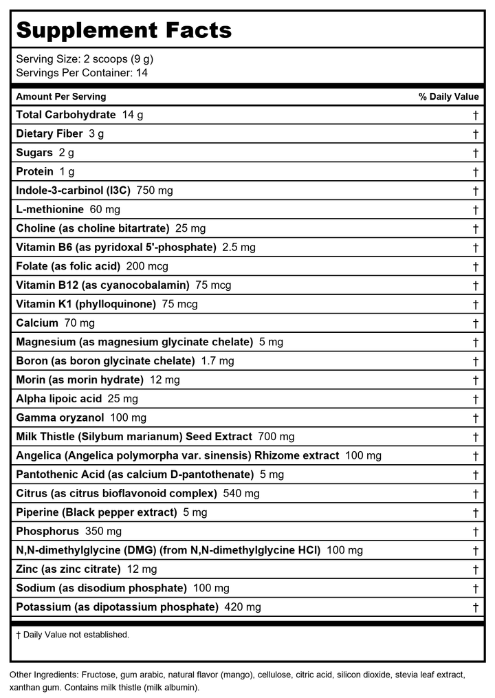 Metagenics Axis Endo Mango 14 Servings (Formerly Estrium) - Supplement Facts panel