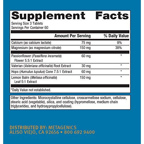 Metagenics MyoCalm Plus - Muscle Relaxation and Comfort Formula, 180 Tablets - Supplement Facts panel