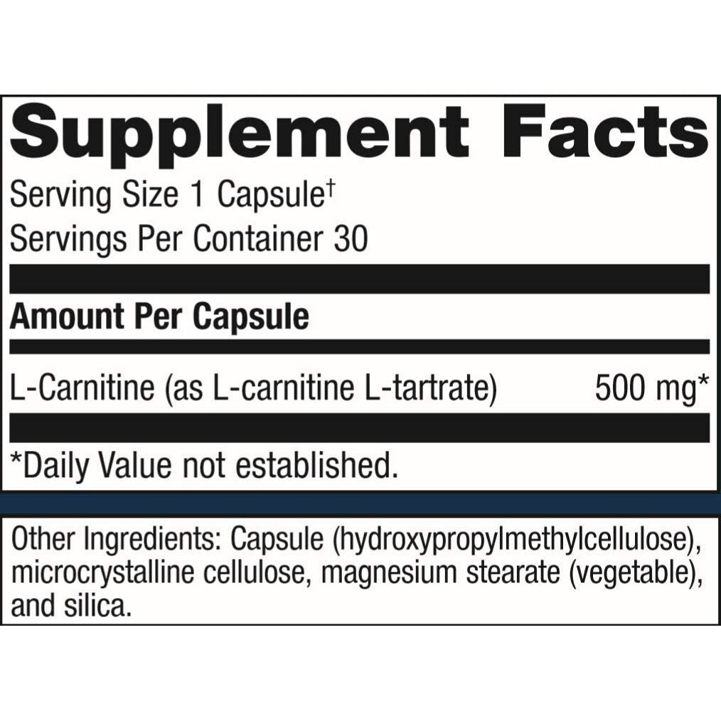 Metagenics L-Carnitine - Support for Fat Metabolism* | 30 Count - Supplement Facts panel