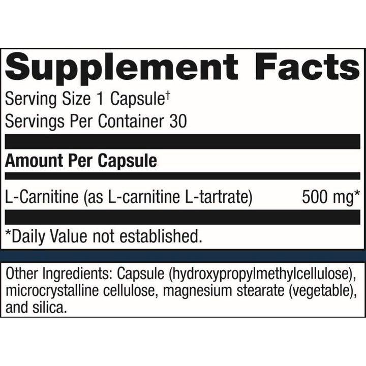 Metagenics L-Carnitine - Support for Fat Metabolism* | 30 Count - Supplement Facts panel