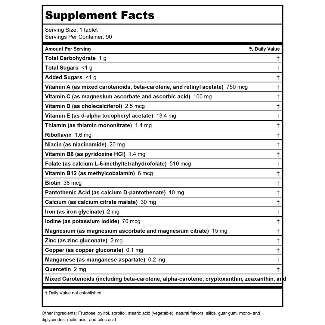 Metagenics Multigenics Chewable Orange Flavor 90 Tablets - TwinPak - Supplement Facts panel