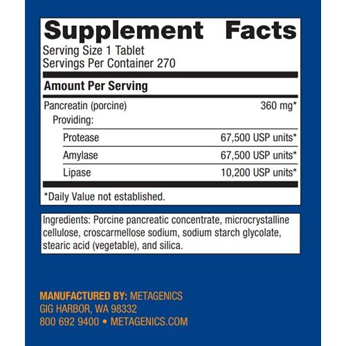 Metagenics SpectraZyme? Pan 9X ? Bioactive Pancreatic Enzymes for Digestive Support* ? 270 Servings - Supplement Facts panel