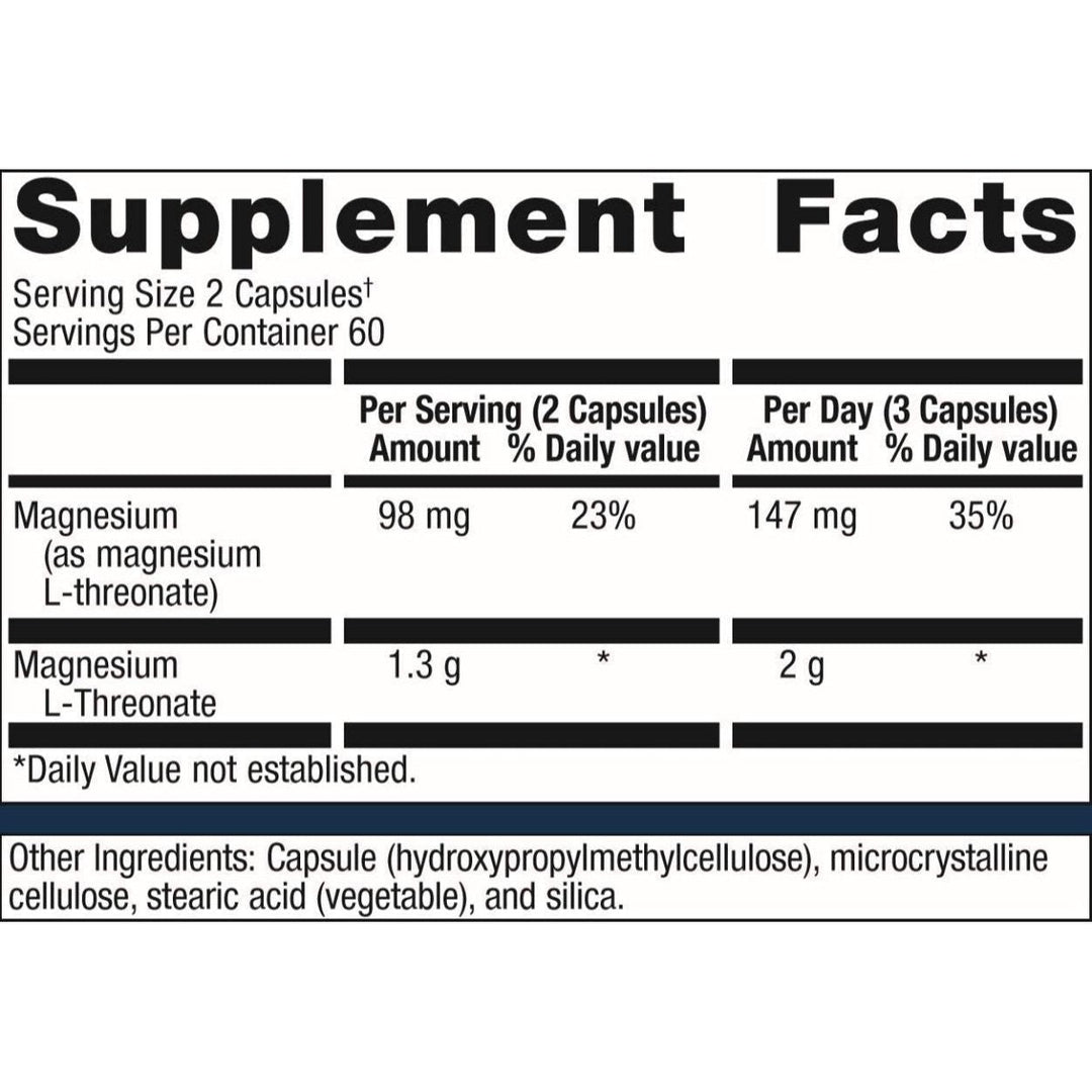 Metagenics Mag L-Threonate - Designed to Help Support Cognitive Health* | 120 Count - Supplement Facts panel