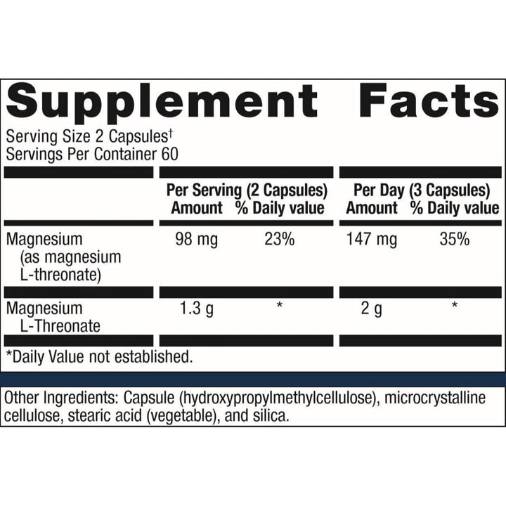 Metagenics Mag L-Threonate - Designed to Help Support Cognitive Health* | 120 Count - Supplement Facts panel