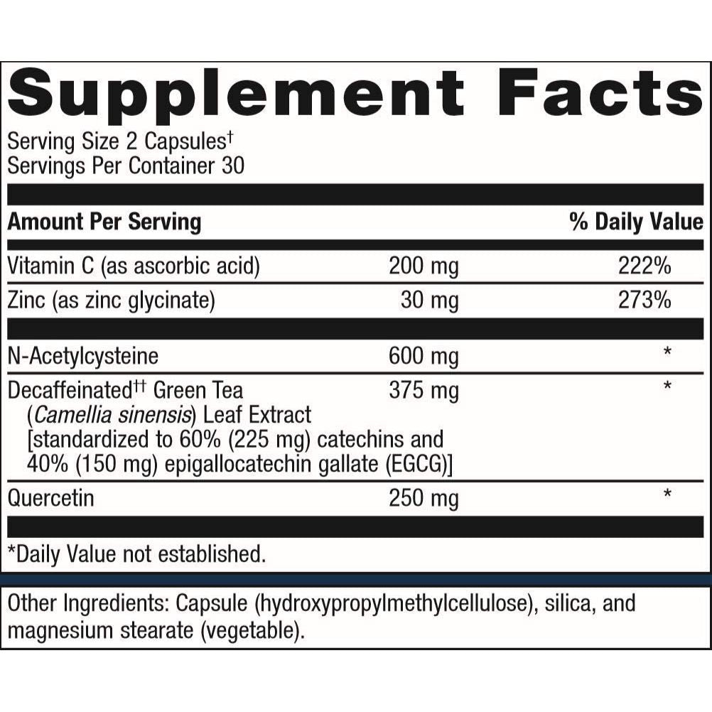 Metagenics Immune Active - Featuring Quercetin, NAC, Zinc, EGCG, and Vitamin C - 30 Servings - Supplement Facts panel