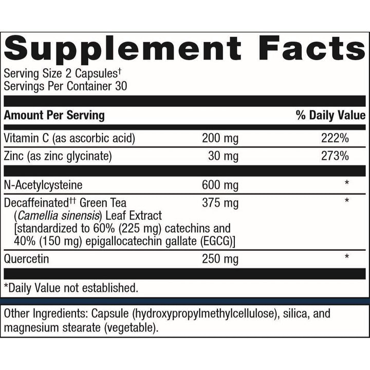 Metagenics Immune Active - Featuring Quercetin, NAC, Zinc, EGCG, and Vitamin C - 30 Servings - Supplement Facts panel