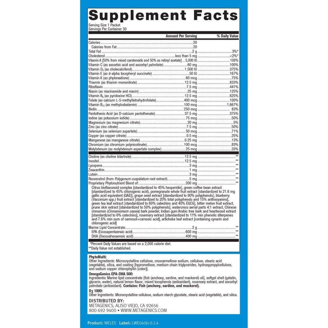 Metagenics - Wellness Essentials, 30 Count - Supplement Facts panel