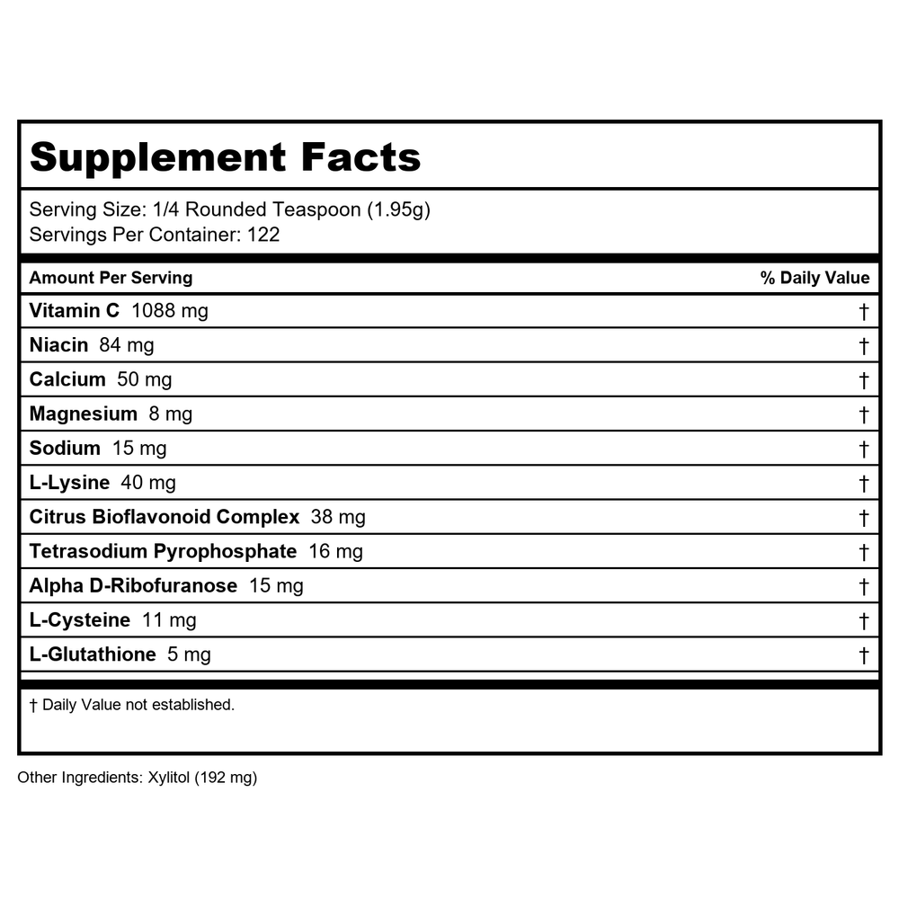 Metagenics Ultra Potent-C 8 oz. (226 g) Powder (Approx 122 Servings) - TwinPak - Supplement Facts panel