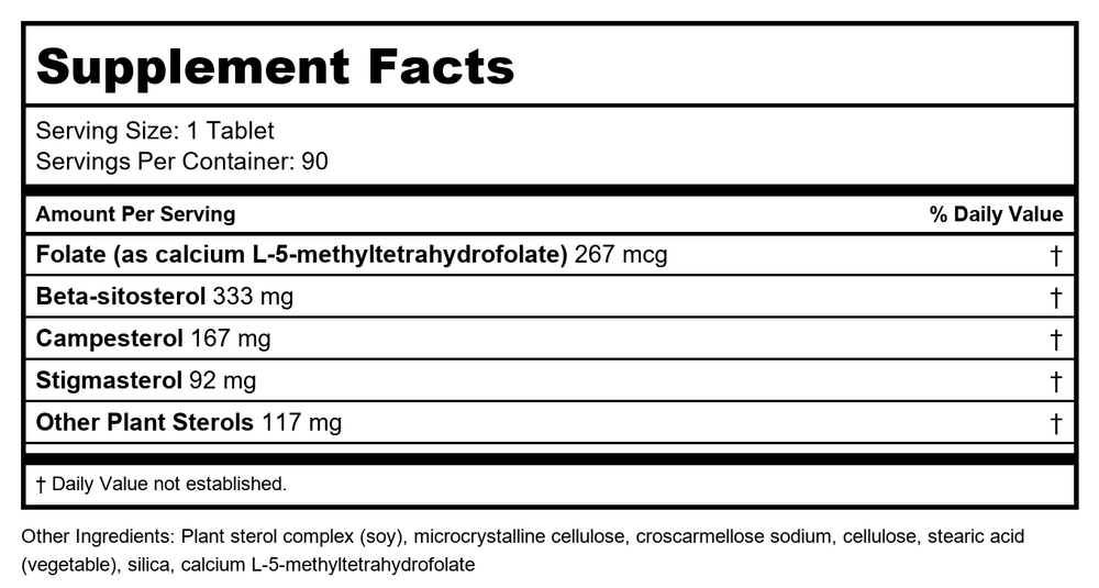 Metagenics Meta-Sitosterol 2.0 with Beta-sitosterol 90 Tabs - TwinPak - Supplement Facts panel