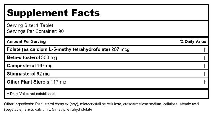 Metagenics Meta-Sitosterol 2.0 with Beta-sitosterol 90 Tabs - TwinPak - Supplement Facts panel