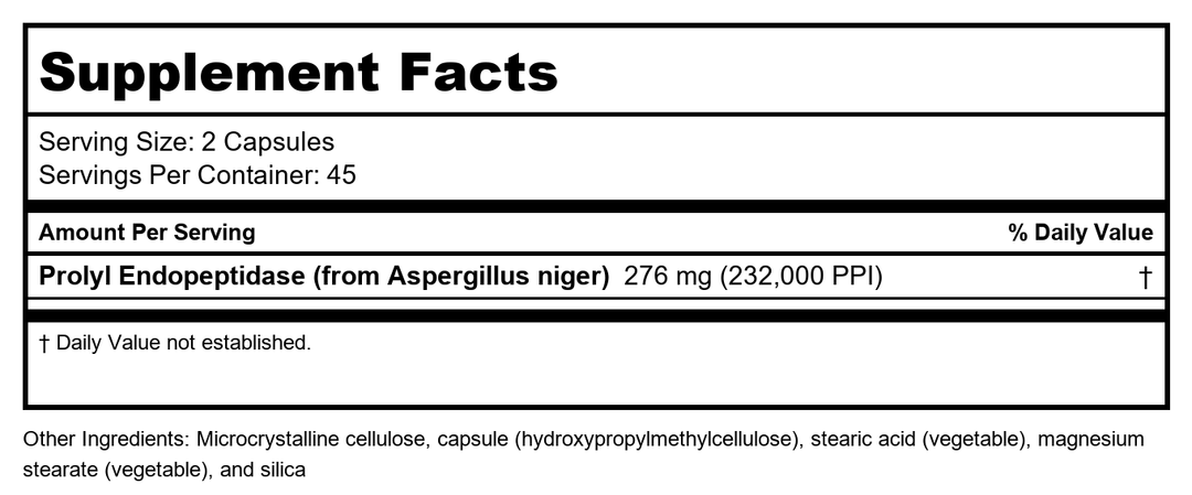 Metagenics SpectraZyme? Gluten Digest ? Targeted Support for Enzymatic Breakdown of Gluten* ? 45 servings - Supplement Facts panel