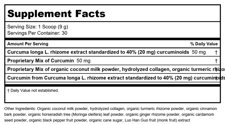 Metagenics - Golden Fusion, Highly Bioavailable Curcumin and Grass-Fed? Collagen Peptides, 30 Servings - Supplement Facts panel