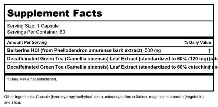 Metagenics Berberine GT - Supports Cardiovascular Health and Healthy Glucose Metabolism* | 60 Count - Supplement Facts panel