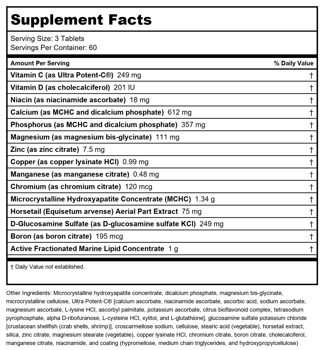 Metagenics Bone Builder Active Multivitamin Tablet - 60 Servings - Supplement Facts panel