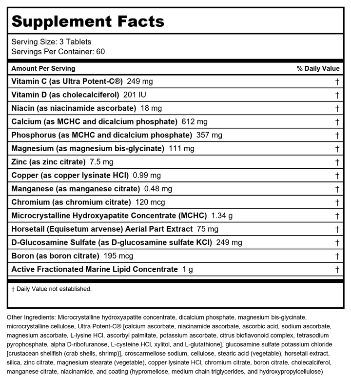 Metagenics Bone Builder Active Multivitamin Tablet - 60 Servings - Supplement Facts panel