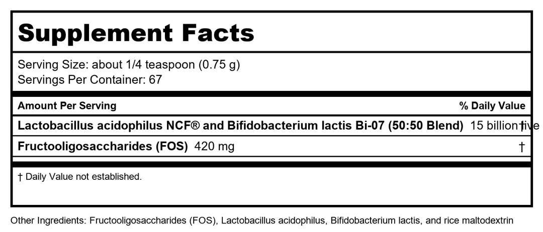 Metagenics UltraFlora? Synergy ? Daily Probiotic ? Immune Health &amp; Digestive Support - Prebiotic* | 67 Servings - Supplement Facts panel