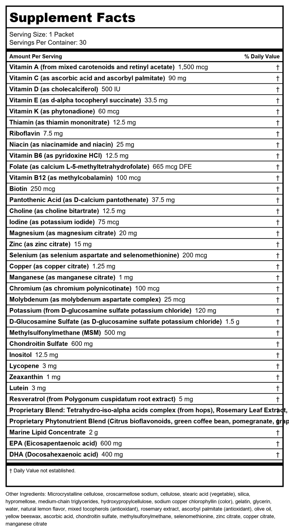 Metagenics Wellness Essentials? Active ? Targeted Joint Support* ? 30 Daily Packets - Supplement Facts panel