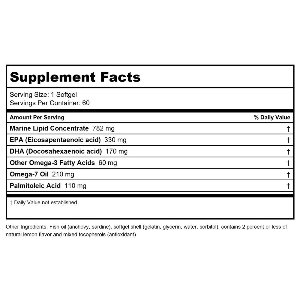 Metagenics - OmegaGenics Mega 10 Omega 7 + 3 Combination - 60 Softgels- 2 Pack - Supplement Facts panel